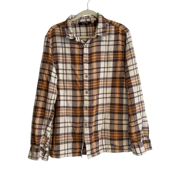 Gramicci Beige Orange Cotton Plaid Pockets Flannel Button Up Shirt Size Large - Picture 1 of 16